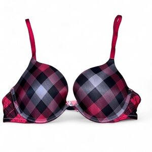 Victoria's Secret red and black plaid push-up bra 36B
